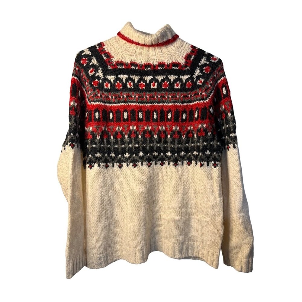VTG Venezia Womens 14/16 Turtleneck Sweater Fair Isle Wool Nordic Classic Winter